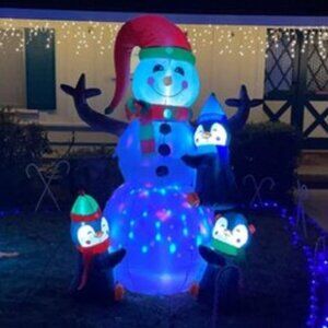 🆕6FT Christmas Inflatable Snowman with Penguin  LED Lights Outdoor Decoration